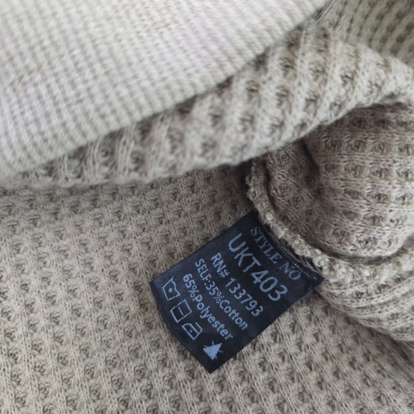 POL light tan Peace Sign Patchwork long sleeve boho hippie top Size Large - Picture 8 of 10